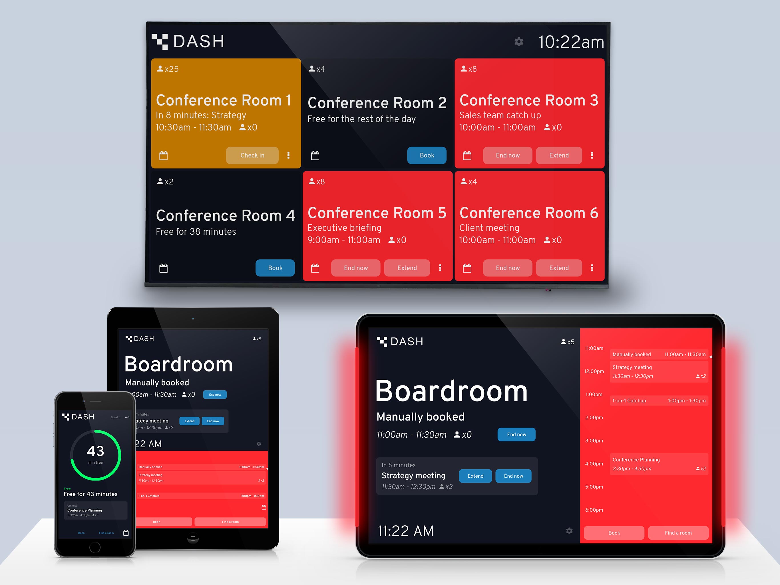 Dash running on a range of meeting room display hardware