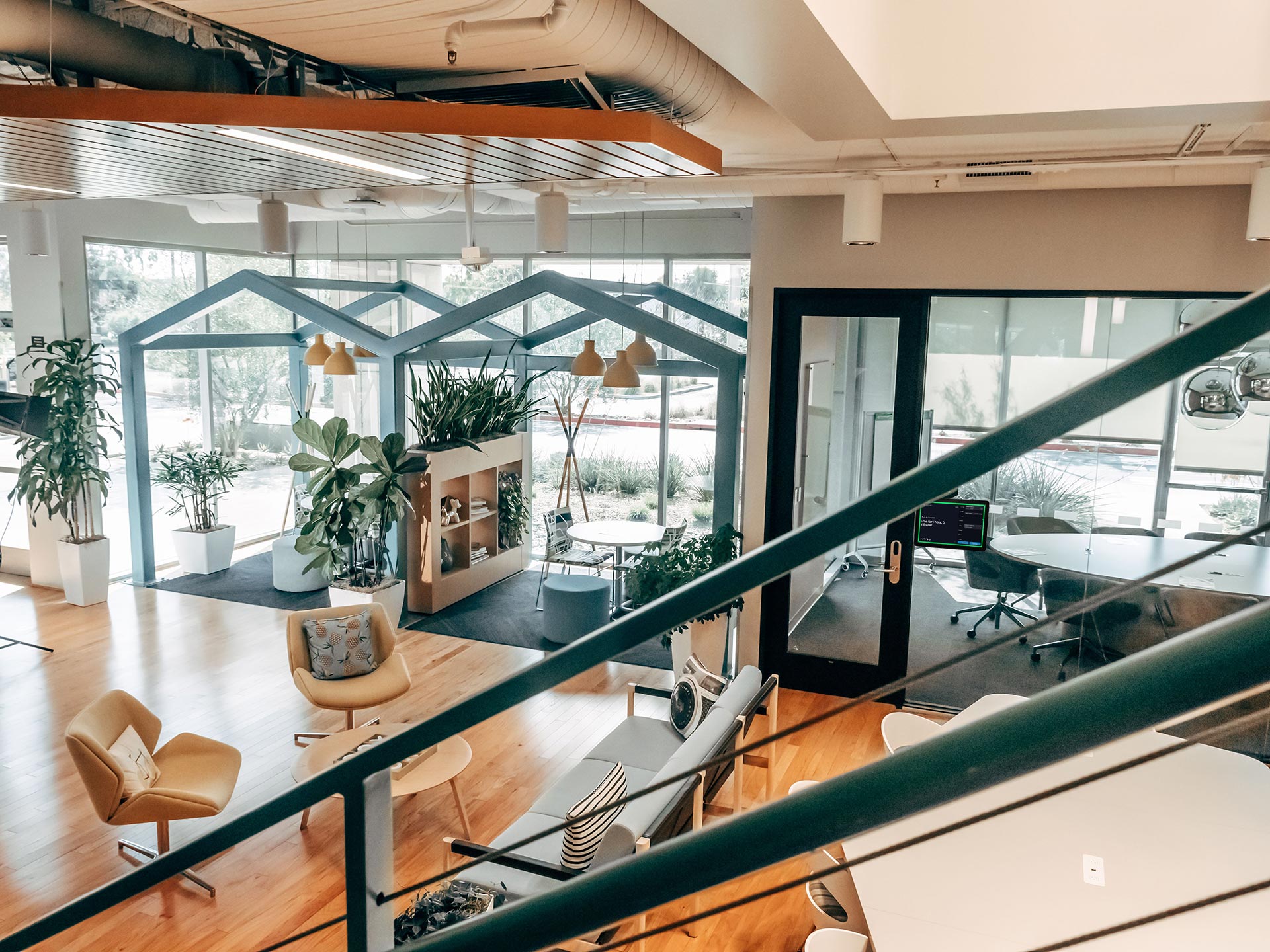 A shared workspace meeting room, bookable by clients from multiple organizations