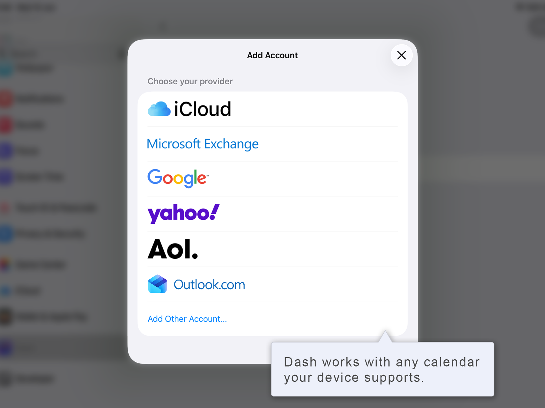 Setting up a calendar with Dash on an iOS device
