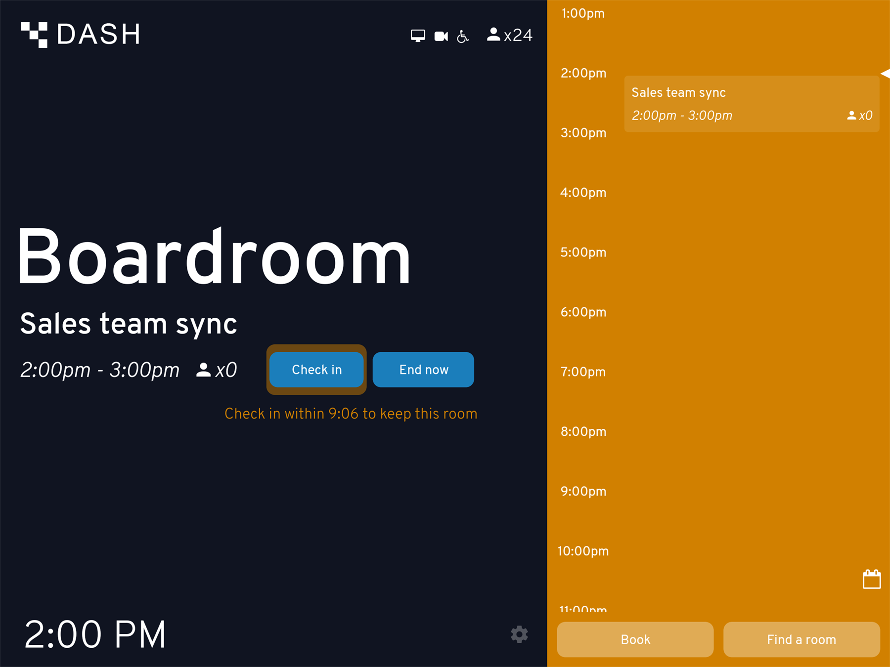 Check in a meeting with Dash meeting room display