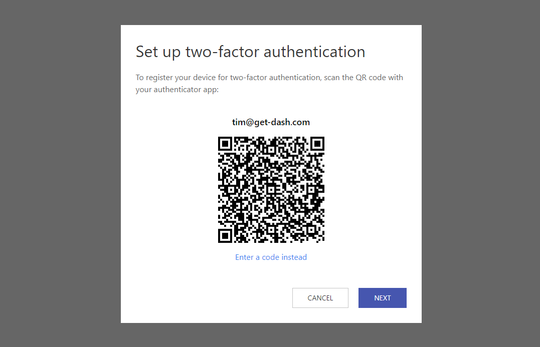 Scanning a QR code when setting up Dash Enterprise 2fa