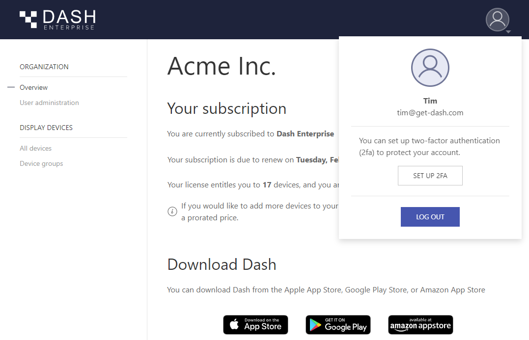 Your Dash Enterprise account