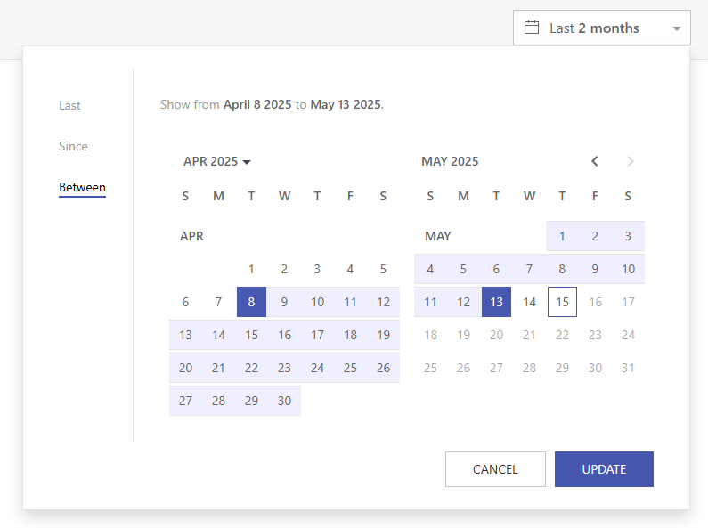 Selecting a date range for analytics in Dash Enterprise
