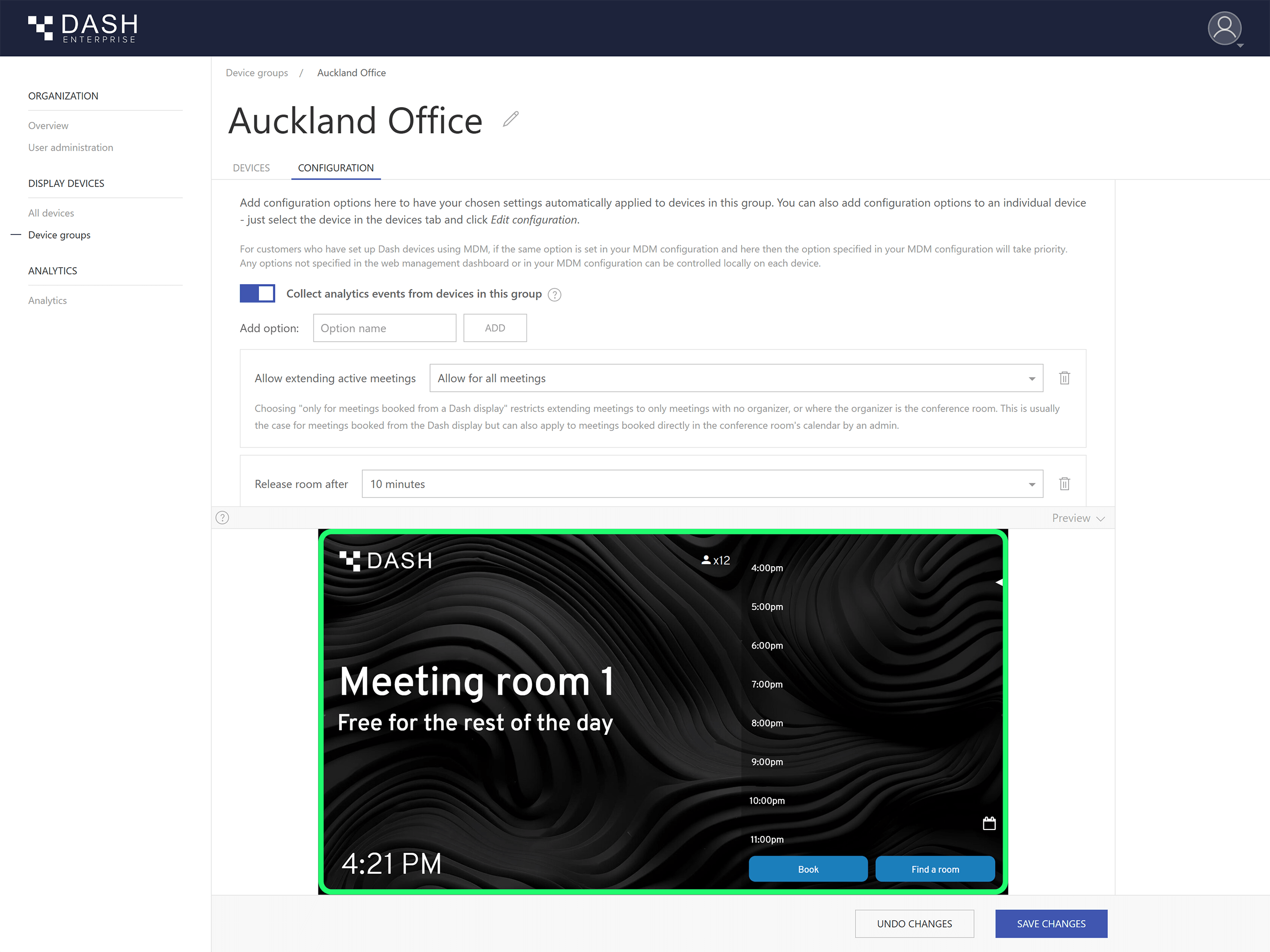 Dash Enterprise central device configuration in the web dashboard