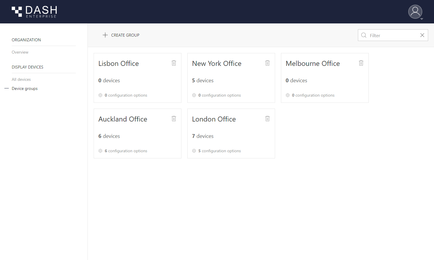 The Dash Enterprise Device Groups Overview page