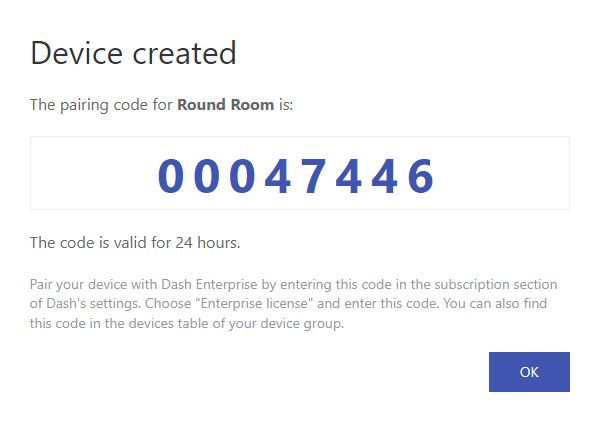 Activate a new device using a pairing code in Dash Enterprise