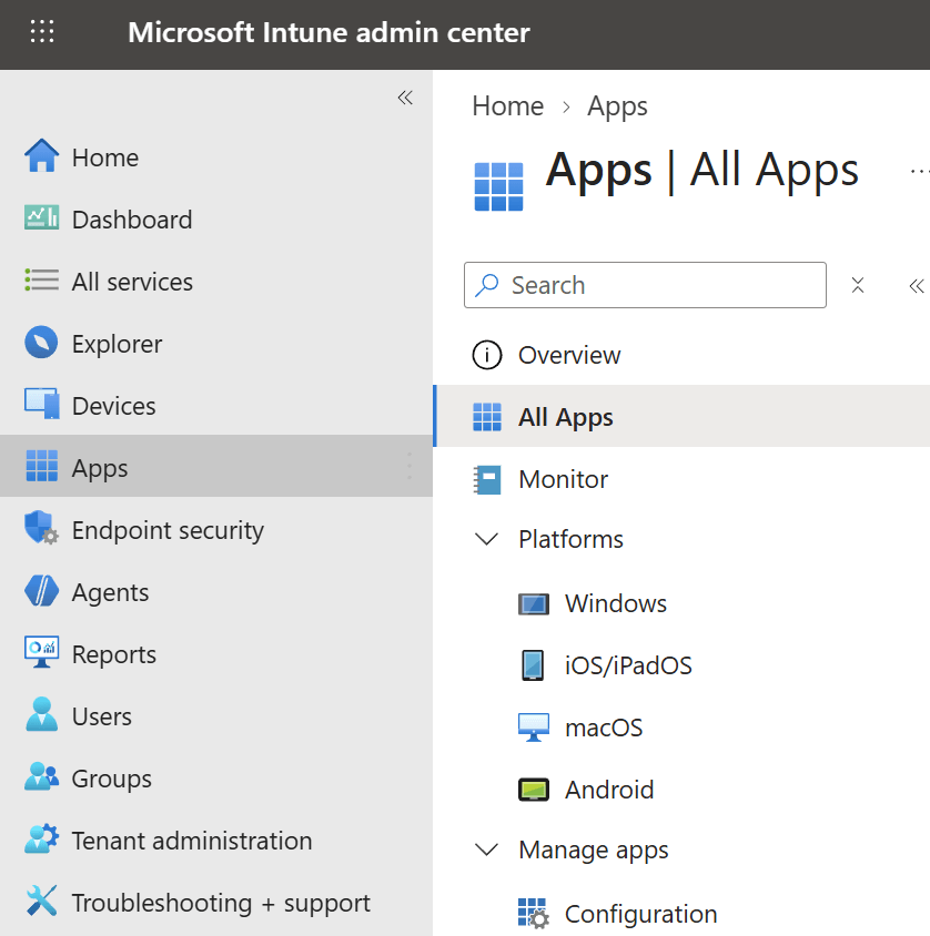 Select All Apps in the Endpoint manager console