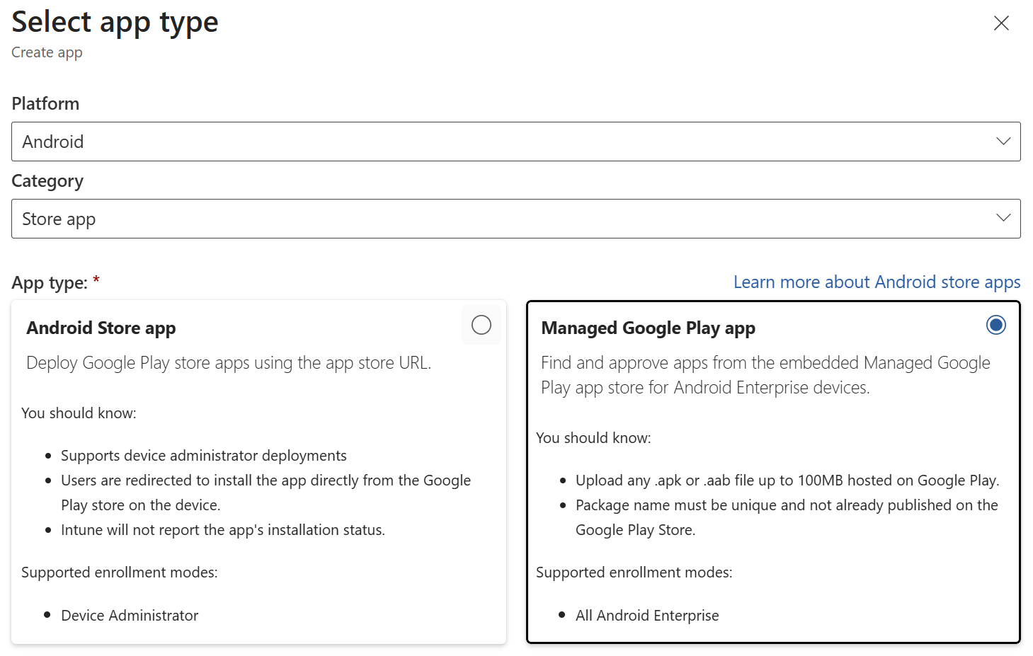 Create a Managed Google Play app