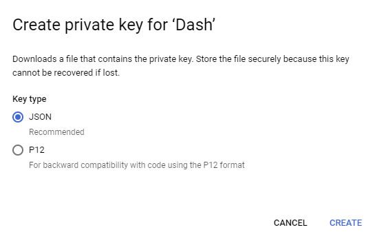 Create a private key for your service account