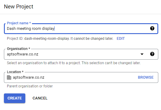 Create a new project in the Google Developer Console