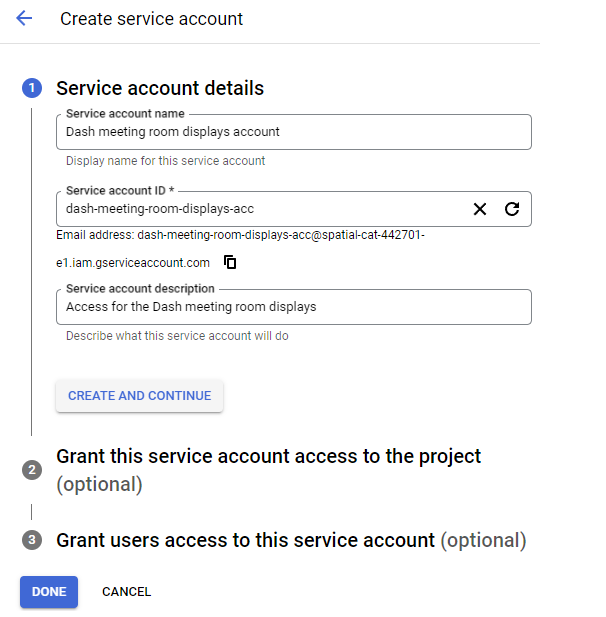 Create a Google Service Account for Dash
