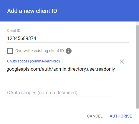 Set up Domain-wide Delegation for your Dash service account and grant the necessary permissions