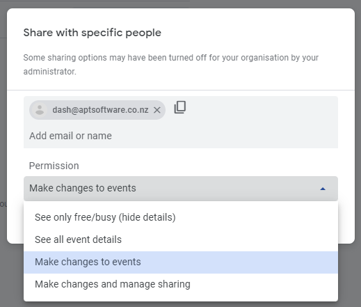 Share the calendar with your Dash account