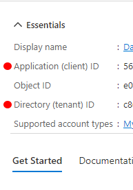 Copy the Tenant ID and Client ID from your Dash App Registration