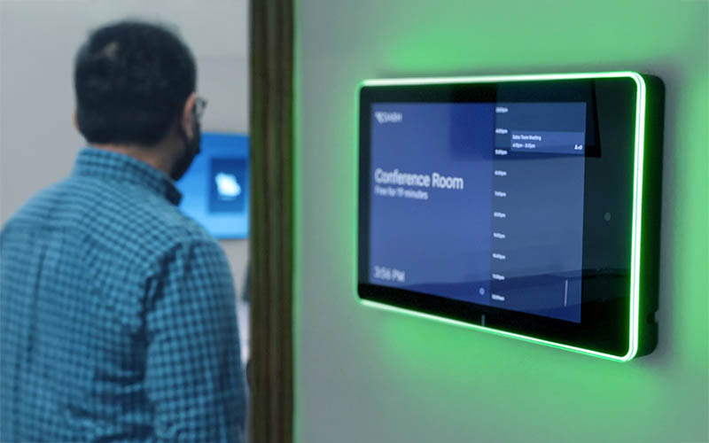 Dash Meeting Room Display running on a PoE Texas panel